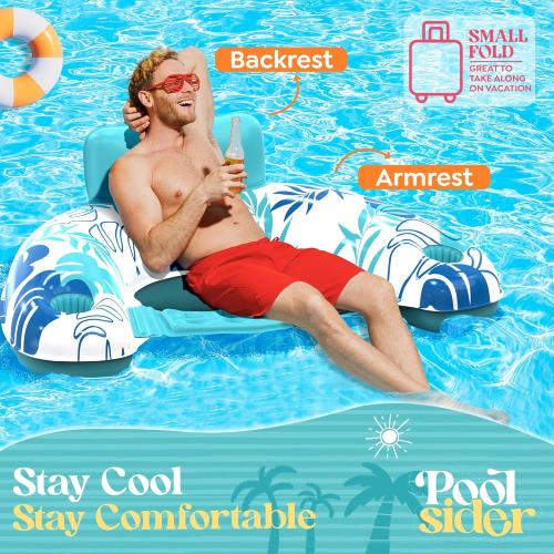 Pool Chair Floats - 2 Pack Floating Pool Chairs for Adults | Inflatable Pool Chair with Cup Holder & Armrest | Swimming Chairs for Adults | Tropical Design (Pink/Blue) Pool Float Chair - Poolsider