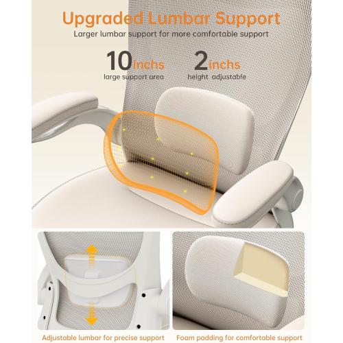 MUXX.STIL Office Chair, PU Leather Ergonomic Desk Chair with Adjustable Lumbar Support and Flip up Armrest, Breathable Mesh Computer Chair for Home Office, Khaki