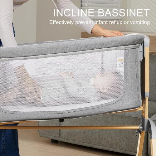 3 in 1 Baby Bassinet, Rocking Bassinets with Comfy Mattress and Wheels, Adjustable Height Bassinet Bedside Sleeper, Easy Folding Portable Crib for Newborn (Grey)