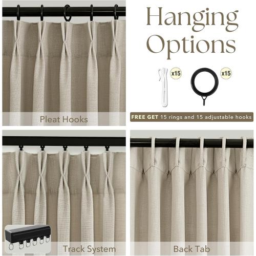 Taupe Linen Pinch Pleated Curtains 63 Inch Length 2 Panels for Living Room | Taupe, Modern, 63 Inch Long, Light Filtering, Privacy, Bedroom, Living Room, Burlap Textured, Memory Shape, Boho Modern