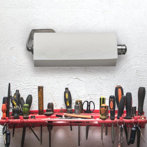 Kamenstein Perfect Tear Wall Mount Paper Towel Holder, Patented Design for One-Handed Use, Rounded Finial, 14-Inch, Brushed Silver Metal Finish