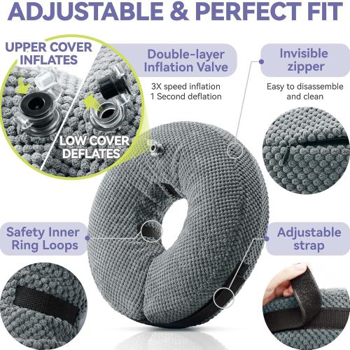 Loflaze Soft Inflatable Dog Cone Collar Alternative After Surgery - Dog Neck Donut E Collar for Large Medium Small Dogs Cats Post Surgery - Recovery Collar to Stop Licking - Grey, L