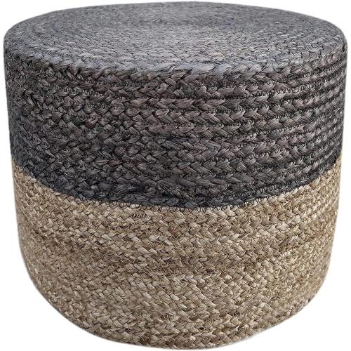 S & L Homes Pouf Ottoman - 100% Jute Braided Footrest Pouf Hand Knitted Traditional Cord Boho Pouffe for Living Room, Bedroom, Nursery, Patio, Lounge Colorblock - Natural Brown (20”x20”x10”)