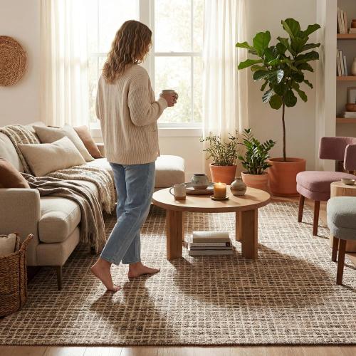 Rugs USA Melrose Brown/Ivory, 7'6 x 9'6, Handmade, Wool & Cotton, Soft and Cozy, High Traffic, Stain Resistant, Easy Clean, Durable Area Rug for Bedroom, Living Room, Dining Space, Den, Entryway