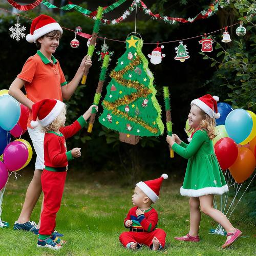 PCFING 21.6 Inch Christmas Tree Piñata with 30 Inch Piñata Stick Blindfold Confetti for Boy Girl Adults Xmas Party Game Decorations