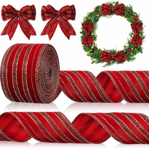 Syhood Christmas Wired Velvet Ribbon with Gold Edge, Waterproof Wrapping Velvet Decoration Ribbon for Xmas Wreath Bows Floral Craft Ornaments(Burgundy,2.5 Inch by 15 Yard)