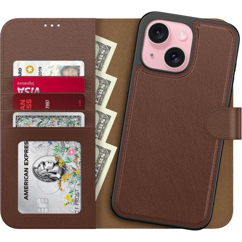 LUMARKE Designed for iPhone 13 Mini Wallet Case - Detachable Flip Folio Cover - RFID Blocking 4 Card Slots Holder - Leather Magnetic Kickstand - Protective Phone Case 5.4, Glossy Brown