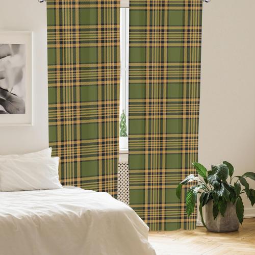 Lunarable Plaid Curtains, Tartan Pattern in Autumn Tones Old Fashioned Design Country Illustration, Window Treatments 2 Panel Set for Living Room Bedroom, Pair of - 28 x 84, Olive