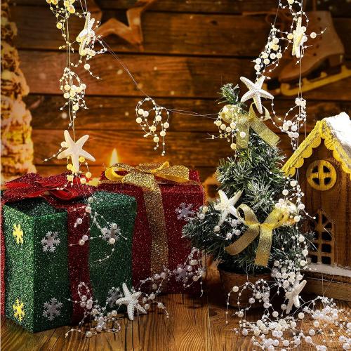 Beaded Starfish Garland Christmas Beaded Garland with Starfish Coastal Beach Decor for Christmas Tree Beach Home Decoration Supplies, 118 Inch Long(White)