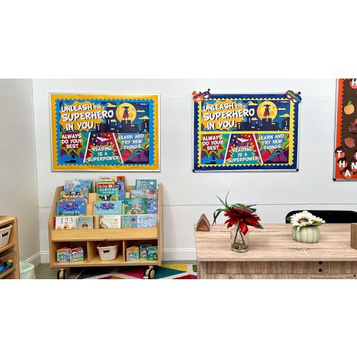 Sproutbrite 2 Large Motivational Posters Superhero Classroom Decorations - 13.5x39 Posters and Banners for Teachers - Bulletin Board and Wall Decor for Pre School, Elementary and Middle School - Inspires Students through Superhero Themes