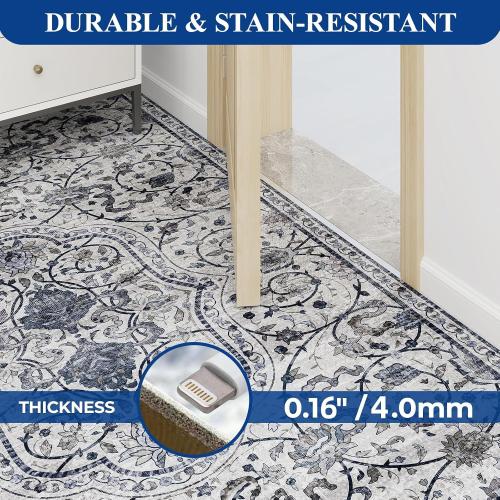 SALLOUS Runner Rug for Hallway, 3' X 6' Vinyl Floor Mat for Home, Waterproof Area Rug for Living Room, Non-Slip Floor Protector Mat for Kitchen, Bathroom, Entryway (Grayish Blue)