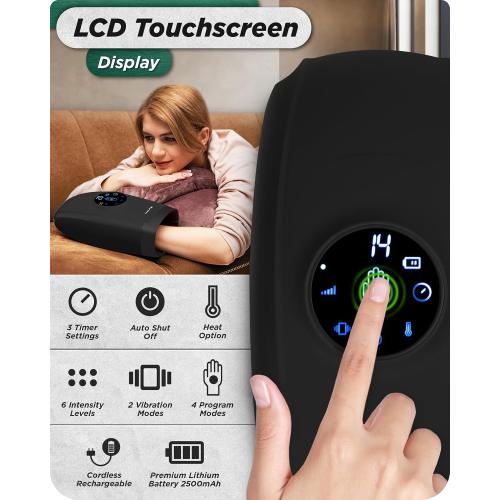 Lunix LX7 Electric Hand Massager with Compression, Pressure Point Therapy for Arthritis, Pain Relief and Carpal Tunnel, Shiatsu Massage Machine with Heat, with Hand Warmer, Black