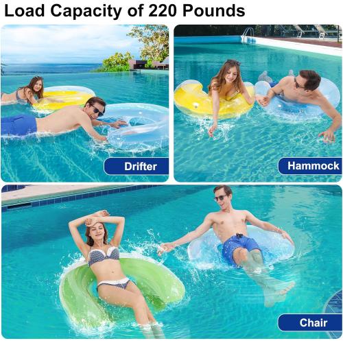 4 Pack Pool Floats Adult, PuppyuWill Minimalist Design Pool Chair Float, 52 X 38 Dopamine Colors, Drifter, Chair, Hammock 3-in-1 Inflatable Pool Toys for Pool Party, Lake, River, Sea, Outdoor