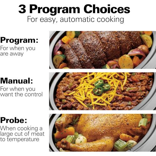 Hamilton Beach Portable 6 Quart Set & Forget Digital Programmable Slow Cooker with Lid Lock, Temperature Probe, Dishwasher Safe Crock & Lid, Stainless Steel (33969A)