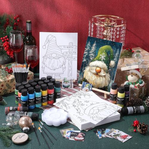 Sherr 12 Pcs Pre Drawn Canvas Pre Printed Canvas Set for Adults Cute Printed to Paint Set Theme Painting for Valentine's Day Party Favor(Xmas Gnome,8 x 10 Inch)