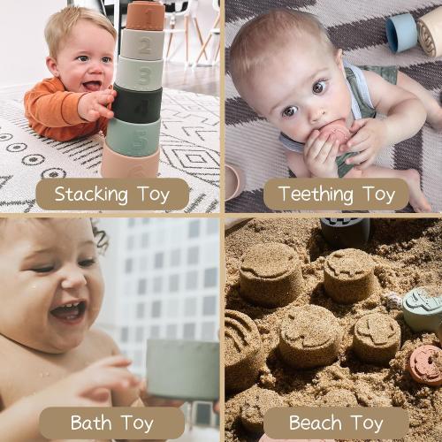 Moonkie Stacking Cups Toy, Fun Educational Baby Toys Silicone Soft Teething Toy, Age 6  Months, 7 Piece Set