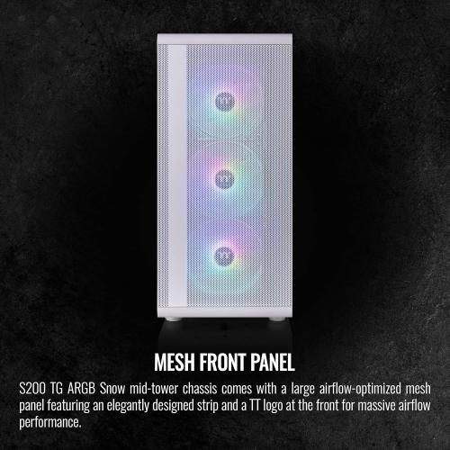Thermaltake S200 TG ARGB Snow ATX Tempered Glass Mid Tower Gaming Computer Chassis with 120mm ARGB Lite Front Fan Pre-Installed CA-1X2-00M6WN-00