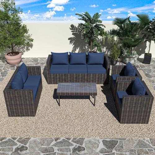 Outdoor Chair Cushion, 19 x 19 Inch Waterproof Deep Seat Patio Cushions Set of 2, Loveseat Cushions for Outdoor Furniture, 4'' Thick Patio Furniture Cushion with Handle Straps, Dark Blue