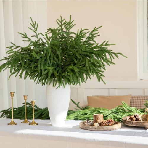 12 Pcs 30 Inch Artificial Norfolk Pine Stems Faux Christmas Greenery Pine Branches Realistic Fake Evergreen Cedar Pine Picks Winter Greens for Vase DIY Garland Wreath Holiday Home Decor