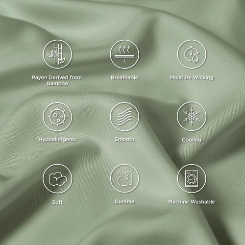 Bedsure Cooling Pillow Cases Queen Size Set of 2, Rayon Derived from Bamboo Queen Pillowcases, Sage Green Pillow Case, Breathable & Silky Soft Bedding Pillow Cover with Envelope Closure, 20x30 Inches