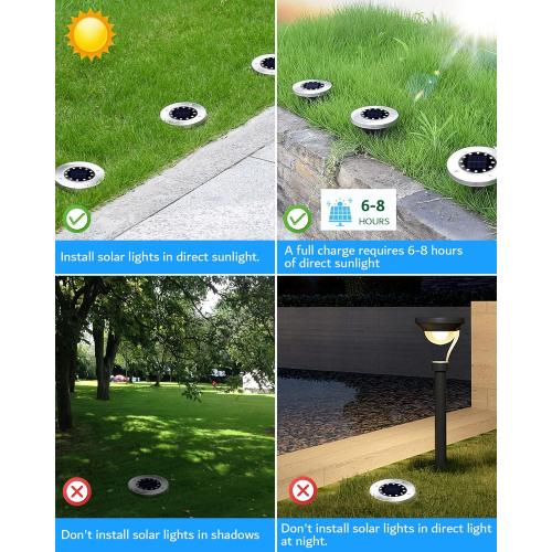 Biling Solar Ground Lights Outdoor 8 Packs, Flat Bright 12 LEDs Solar Lights Outdoor Waterproof for Yard Walkway Garden Driveway (Warm White)