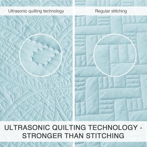 Love's cabin King Size Quilt Set Spa-Blue Bedspreads - Soft Bed Summer Lightweight Bedspread Comforter - Modern Style Coin Pattern Coverlet for All Season - 3 Pieces (1 Quilt, 2 Pillow Shams)