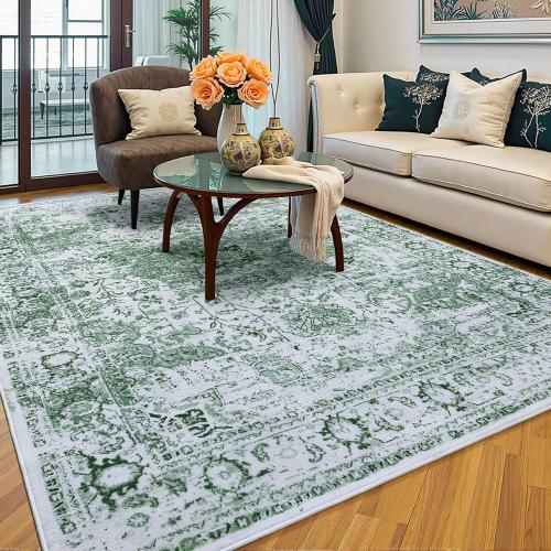 Keeko 5x7 Area Rugs for Living Room Bedroom, Large Vintage Machine Washable Rugs Soft Fluffy Indoor Accent Print Rug Non Shedding Non Slip Floral Carpet Rug for Office Dining Room Decor Green