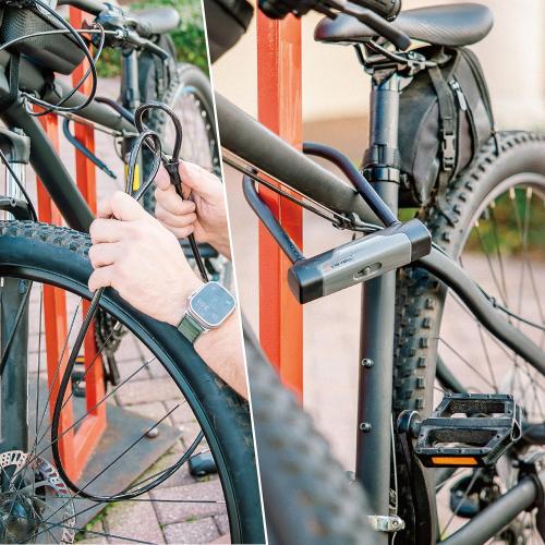 Grey and Black 4Ft Via Velo Bike U-Lock with Cable, Heavy Duty Anti-Theft Bicycle U Locks with 8mm Braided Steel and 3 Keys, 4ft Length Security Cable for Bike, Scooter Mountain Road Bike