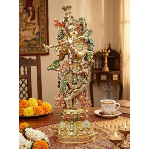 eSplanade - Brass Radha Krishna - Big Size - Brass Radha Idol Statue Sculpture (21) (Krishna Coloured)