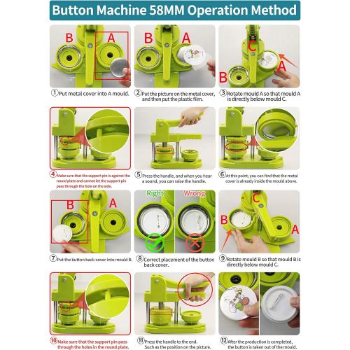 Button Maker Machine 58mm - (3rd Gen) Installation-Free 58mm(2.25in) DIY Pin Badge Button Maker Press Machine Badge Punch Press with Free 100pcs Button Parts&Pictures&Circle Cutter&Magic Book