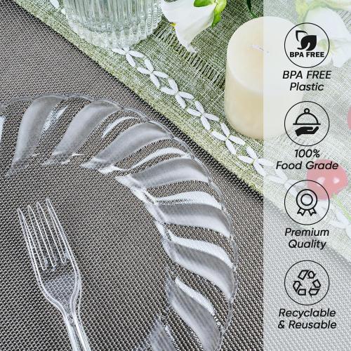 FOCUSLINE 100 Count 6 Inch Clear Plastic Plates, Disposable Heavy Duty Salad Dessert Plates- Premium Hard Plastic Plate Fancy Disposable Clear Plate for Weddings, Parties and Events