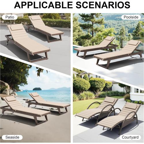 Crestlive Products Chaise Lounge Cushion Outdoor Set of 2, Foldable Waterproof Pool Lounge Chair Cushions with Straps, Lounger Cushions for Outdoor Furniture, 80''Lx26''W (Beige)