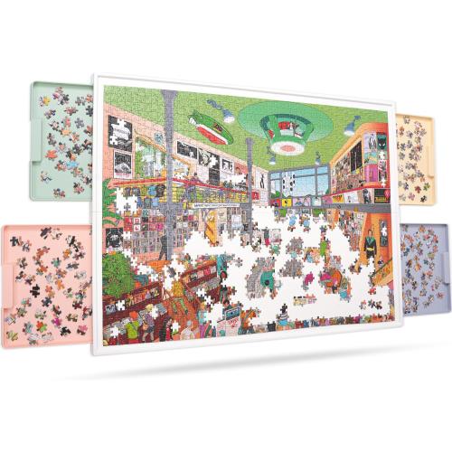 2-in-1 Rotating & Tilting Puzzle Board for 1500‑Piece Puzzles with 4 Color Drawers and Cover, 32x24 Portable Spinning Plastic Jigsaw Puzzle Table for Adults