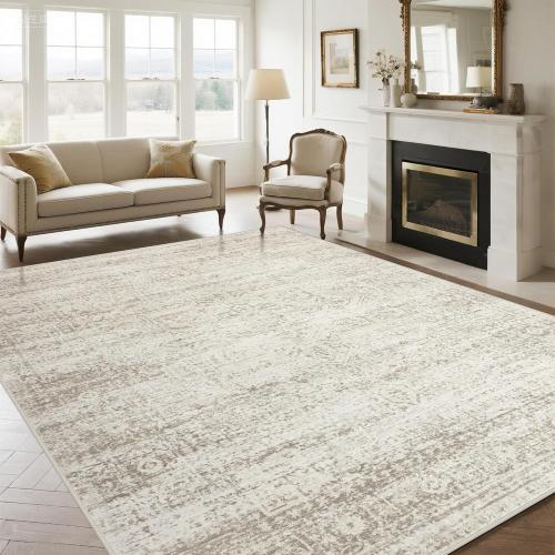 Washable Rugs Large Area Rugs for Living Room,Rugs for Bedroom, Large Carpets,Ultra Soft Faux Wool Retro Dining Room Rug,Non Slip&Non-Shedding Low Pile Vintage Print Rug Indoor for Home Office
