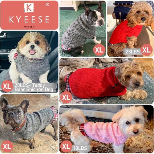 KYEESE Dog Sweater Warm Turtleneck Medium Dogs Sweater Thick Pet Coat for Fall Winter Cold Weather Stretchy Knitwear Cat Clothes with Gingham Patchwork Soft Pullover Dog Sweaters for Medium Dogs Girl