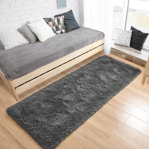 Fluffy Runner Rugs for Bedroom Aesthetic 2x6 Shag Soft Bedside Rug | Fuzzy Plush Carpet for Room Hallway Rug with Non-Slip Bottom for Nursery Dorm Indoor Home Decor, Dark Grey