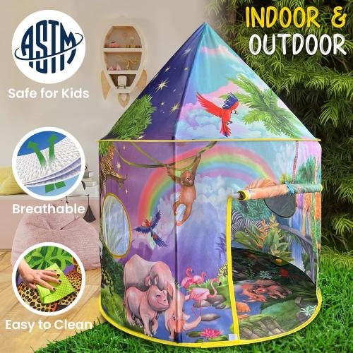 W&O Jungle Adventure Play Tent with Lifelike Animal Sounds - Captivating Pop Up Tent for Boys & Girls - Perfect for Indoor & Outdoor Adventures