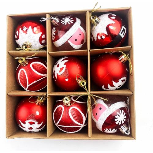 Heyiwell 2.36 Inch/9pc Shatterproof Christmas Ornament Balls,Christmas Hanging Balls Decorations for Xmas Trees and Holiday Decor,White Red