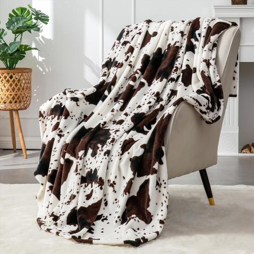 Cow Print Throw Blanket for Couch & Bed,Cute Luxury Plush Cozy Fuzzy Blanket , Super Soft Warm Lightweight Throw Blanket for Travel Camping, Brown