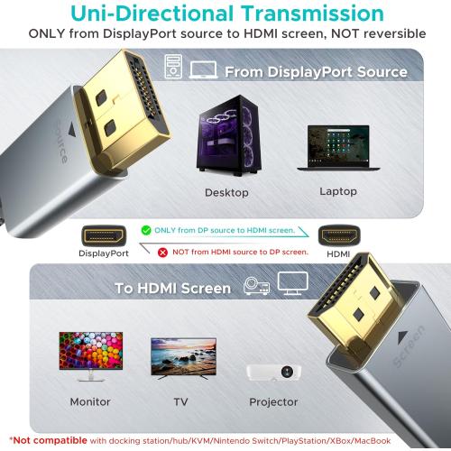 WARRKY 4K DisplayPort to HDMI Cable [UHD, Metal Case, Nylon Cable] 6FT Unidirectional Display Port 1.2 Source to HDMI 1.4 Screen, DP to HDMI Compatible for Computer, NVIDIA, AMD, Dell, Lenovo, Monitor