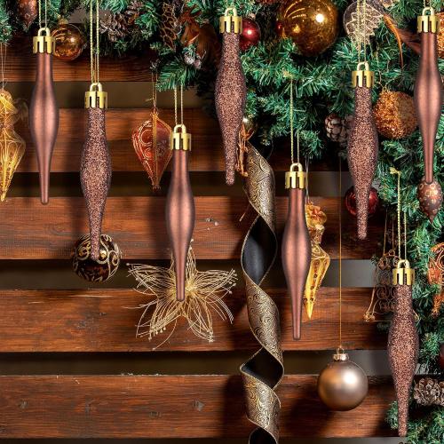 32 Pcs 3.54 Inches Copper Finial Drop Christmas Ornaments Vintage Christmas Ornaments Matte Glitter Xmas Hanging Decor for Tree Decoration Holiday Decor