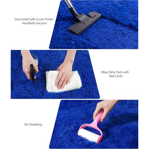 Blue Fluffy Area Rug for Bedroom, 4x5.9 Feet Shag Rugs for Living Room, Kids Rooms Boys Room Nursery, Soft and Comfy, Fuzzy Carpet Teen Dorm Home Decor Aesthetic, Upgrade Non Slip