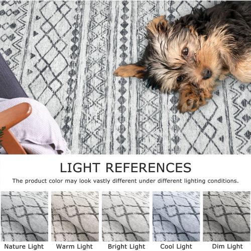 Moroccan Rugs for Entryway, 2x3 Grey Washable Small Area Rug, Non-Slip Ultra Soft Vintage Geometric Low-Pile Indoor Door Mat Floor Carpet for Indoor, Entrance, Kitchen