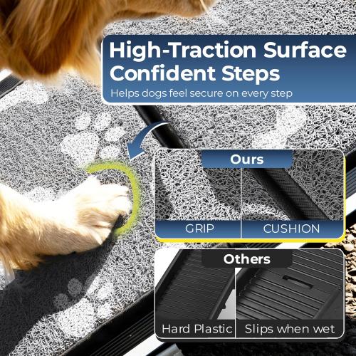 Dog Ramp for Car, SUV & Truck, 71 Long x 20 Wide, Extra Side-Strap Stability System, Non-Slip Quad-Fold Pet Ramp for Large Dogs, 250 lb Capacity (Paw Print Design)