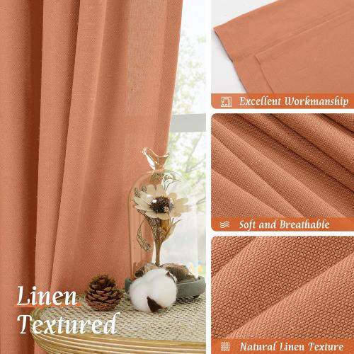 LAMIT Cafe Linen Curtains 36 Inch Length for Small Windows, Rod Pocket Light Filtering Drapes Boho Privacy Window Panels for Kitchen/Bathroom, 2 Panels, 42 x 36 Inch, Terracotta