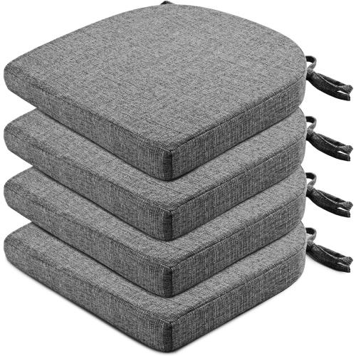 Set of 4 Size 16x16x2 Color grey Wellsin Chair Cushions for Dining Chairs 4 Pack - Kitchen Chair Cushions with Ties and Non-Slip Backing - Dining Chair Pads 16X16X2, Dark Gray