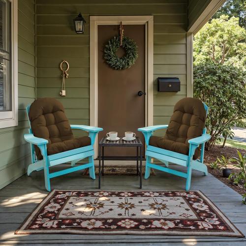 Brown Adirondack Chair Cushion, Rocking Chair Cushion, High Back Patio Cushions of Upper and Lower with Ties, Sunscreen and Fade-Resistant (Brown, 1)