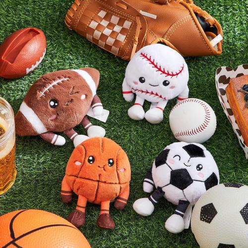 4 Pcs Plush Sports Toy Set - 4in Pocket Sized Stuffed Basketball, Football, Soccer, Baseball, Mini Fluffy Sport Balls for Room Decor, Birthday Gift & Sports Party Favors