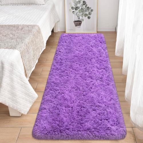 Runner Rug for Bedroom 2x6 Purple Fluffy Shaggy Rug Soft Plush Fuzzy Area Rug Bedside Runners for Hallway Kids Nursery Dorm Playroom Living Room with Non Slip Modern Indoor Decor Carpet