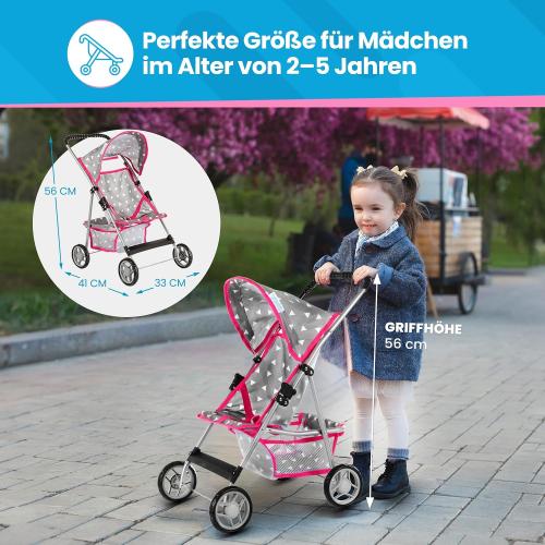 Baby Doll Stroller | Pram for Girls | Umbrella Stroller for Kids - Lightweight Play Carriage for Ages 2  Years | Baby Doll Accessories with Storage | 22.05-Inch Handle Height, Model KP0280S